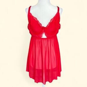 Rachel Roy Red Lace Mesh Slip Dress Lingerie